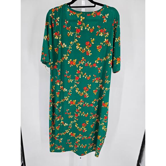 Lularoe Womens Sz 3XL JULIA Midi Dress Short Sleeve Green Floral Print NEW - Picture 4 of 4